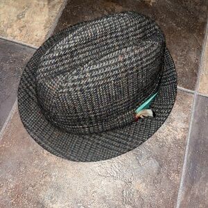 Vintage Weavers Brown Tweed Fedora with Feather Accent